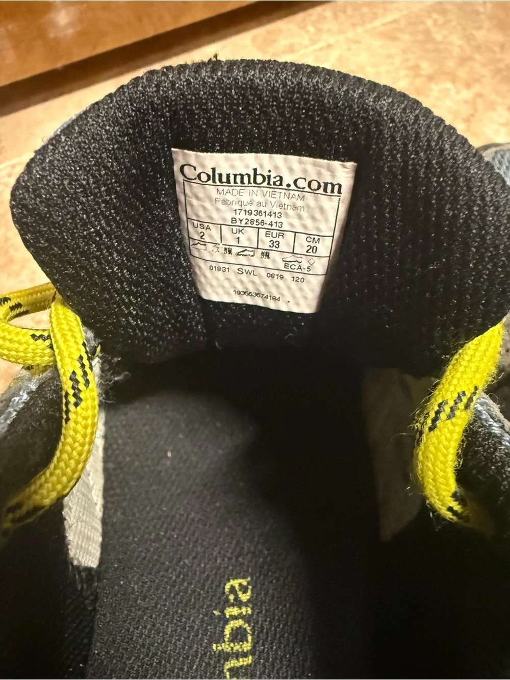 Columbia Boys Gray and Yellow Trail Sneakers